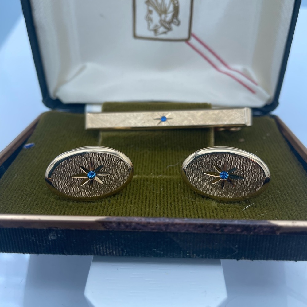 Vintage gold Avon cuff links and tie clip